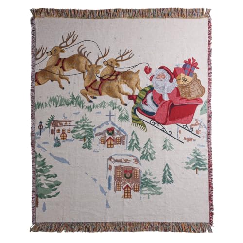 Mud Pie Christmas Santa Scene Jacquard Throw Blanket 53x64 Inches