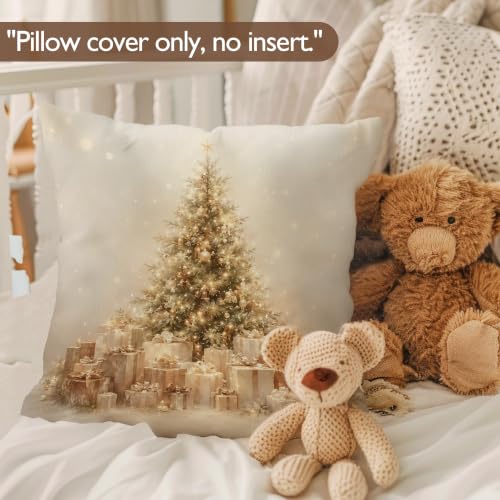 Lengues Xmas-4 Vintage Golden Christmas Tree Pillow Cover 18x18 Inches