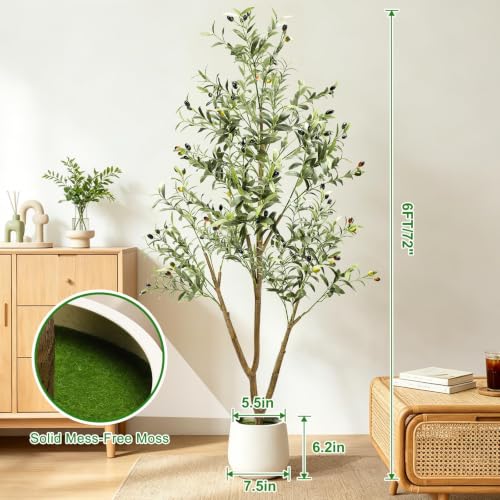 6FT Artificial Olive Tree with Lights & Planter, Realistic Faux Plant