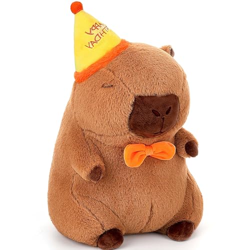 Cute Capybara Plush - Kawaii Happy Birthday Capybara Stuffed Animal, Soft Capybara Plushies Toys Hugging Pillow, Birthday Gift Party Decoration for Kids Boys Girls 12 inch