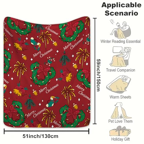 Cute Mouse Head Christmas Blanket for Kids Children Xmas Winter Wreath Holiday Red Green Birthday Presents Home Bedroom Decor Soft Cozy Plush Throw Blankets 50"x60"