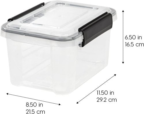 IRIS USA WeatherPro 6 Qt Storage Bins - BPA-Free Plastic with Tight Seal & Lids | Stackable Clear/Black 6-Pack