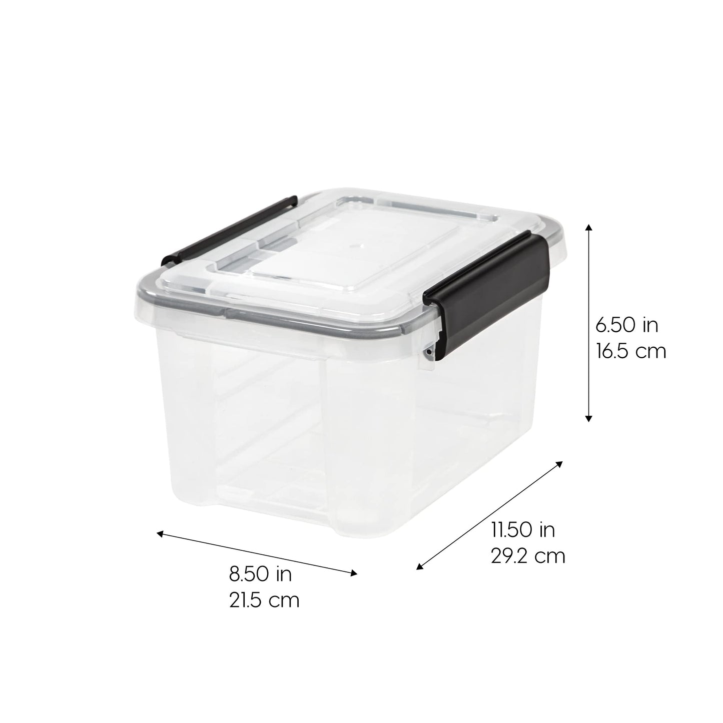 IRIS USA WeatherPro 6 Qt Storage Bins with Lids, 6 Pack, BPA-Free Plastic Gasket Box with Tight Latch and Seal, Stackable Nestable Tote Tub - Clear/Black