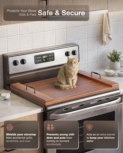 Warm Acacia Wood Noodle Board Stove Cover with Handles - Universal Fit