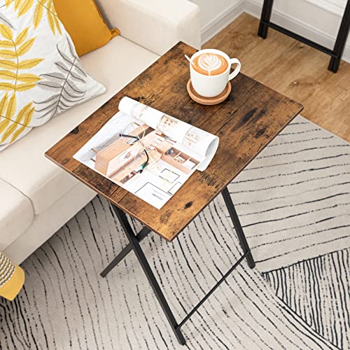 HOOBRO Rustic Brown & Black Folding TV Tray Tables Set of 2 - Space Saving Side Tables for Couch & Small Spaces