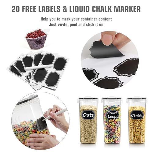 Wildone Cereal Storage Containers Set 6 Pieces - Black 4L Airtight BPA-Free Food Storage