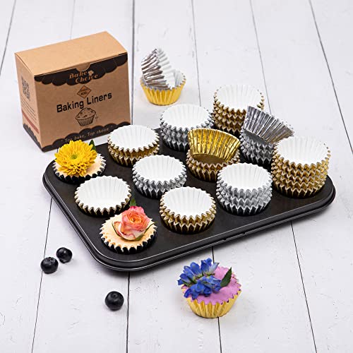 Non-Stick 400pcs Gold Mini Cupcake Liners for baking, Mini Size Foil muffin liners Cupcake Wrappers, Christmas Cupcake Liners for Christmas Decorations