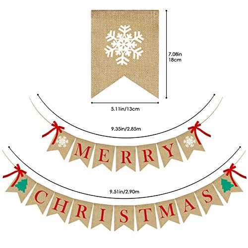 PACETAP Merry Christmas Burlap Banner with 4 Red Bows, Home Indoor Christmas Decorations for Fireplace, Chimney, Wall, Tree
