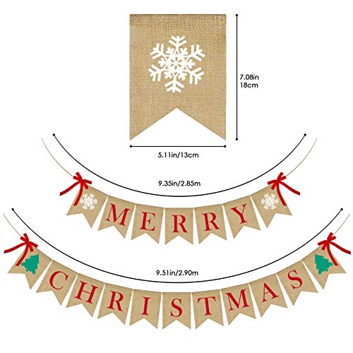 PACETAP Merry Christmas Burlap Banner 10ft with Brown & Red Bow – Indoor Home Decor