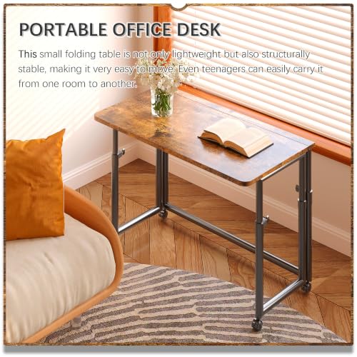 4NM 31.5-Inch No Assembly Folding Portable Adjustable Height Desk - Rustic Brown & Black