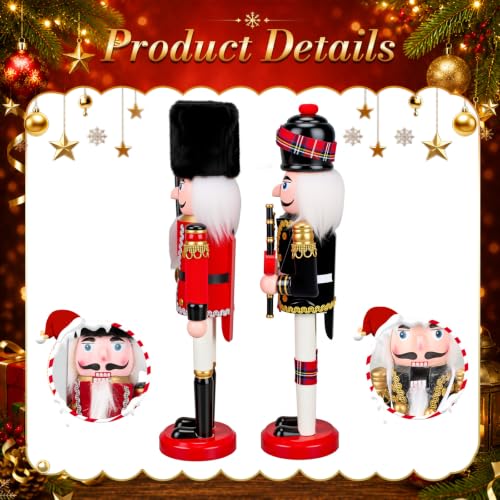 Huwena 4 Pack 12-Inch Red & Black Nutcracker Figurines - Christmas Decor