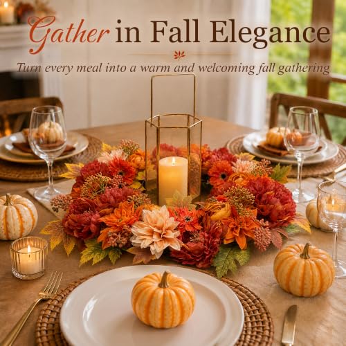 24 Inch Fall Wreath for Front Door - Autumn Floral Decor with Lifelike Blooms