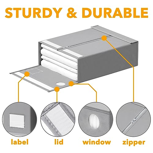 SpaceAid 4 Pack Bed Sheet Organizers - Gray Foldable Linen Closet Storage for Queen & King Size Sheets