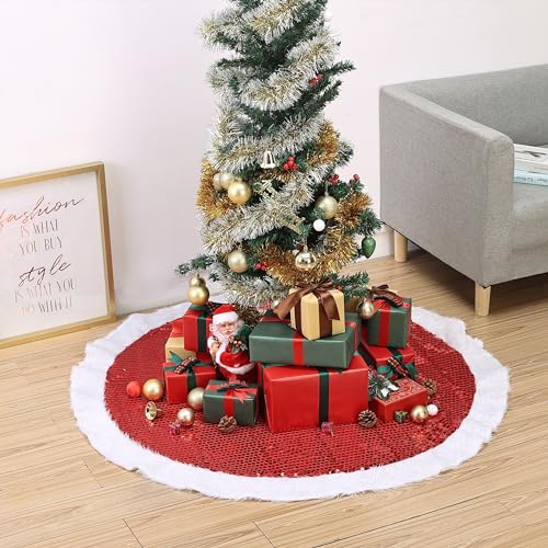 Mr. Pen Christmas Tree Skirt 48 Inch Red Sequin Holiday Decor