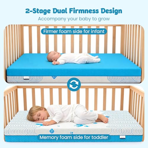 Ocean Memory Foam Crib Mattress - Dual-Sided Waterproof Toddler Bed, 52 x 27.6 inches