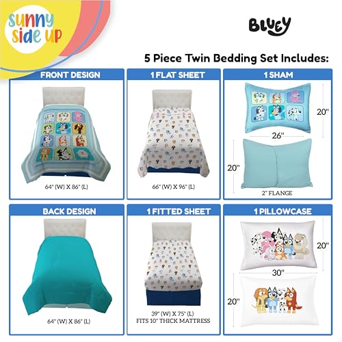 Bluey & Friends Twin Comforter Bedding Set - 5 Piece Kids Bed Set, Multi - Sunny Side Up