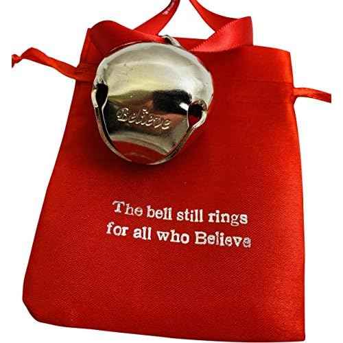Westmon Works Believe Bell Ornament in Grey for Christmas Tree on Ribbon with Bag