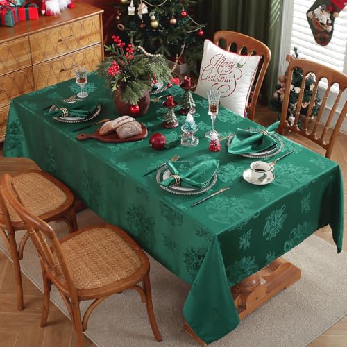 SASTYBALE Green 52x70 in Christmas Tablecloth Damask Jacquard, Wrinkle-Free Spills-Proof