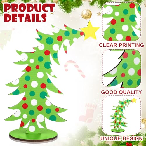 3 Pcs Lime Green Wooden Christmas Tree Tabletop Decorations Bendable Christmas Centerpieces for Table Polka Dot Freestanding Xmas Tree Table Sign Rustic Home Tiered Tray Decor for Holiday Party Decor
