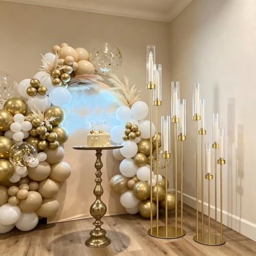 Fullvaseer 4-Pack Gold 5-Arm Tall Floor Candle Holders - Elegant Centerpieces for Weddings & Events