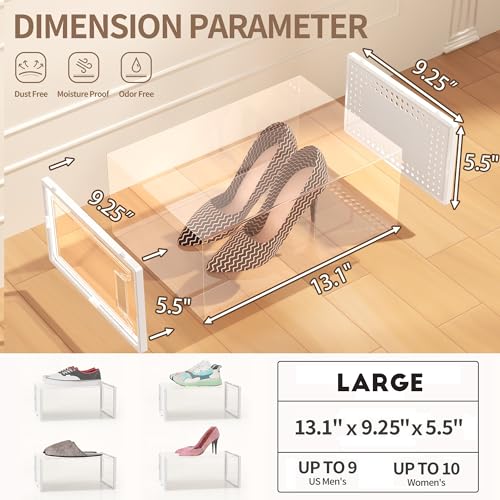 Large Stackable Clear Plastic Shoe Storage Organizer with Front Door - White