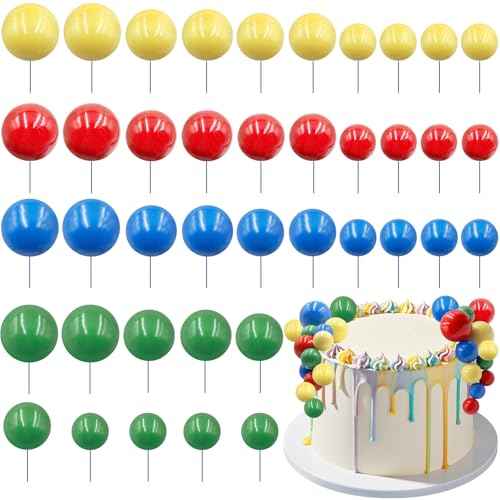 40pcs Colorful Ball Cake Topper Cartoon Themed Ball Cake Decoration Mini Balloons Red Blue Green Yellow Balls Cupcake Picks Topper for Birthday Baby Shower Christmas Party Supplies