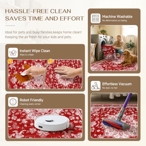 PureCozy Christmas Red 6x9 Low Pile Area Rug Vintage Oriental Carpet - Xmas L