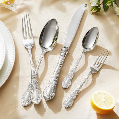 KINGSTONE 20-Piece Vintage Flatware Set for 4 - Silver 18/10 Stainless Steel