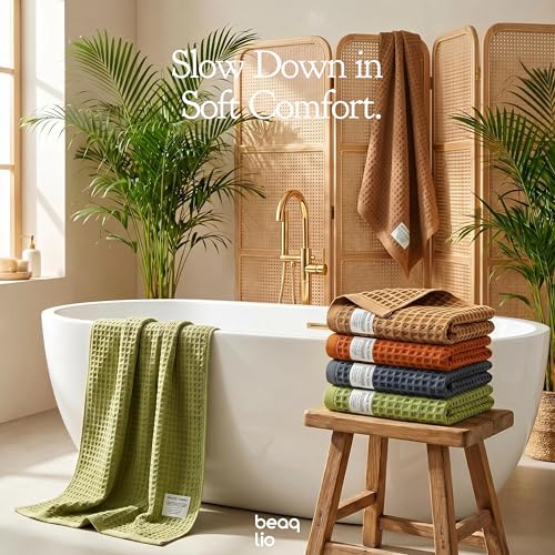 Cotton Waffle Towel Set 4 Pieces - Soft Fast-Absorbing Bath Towels