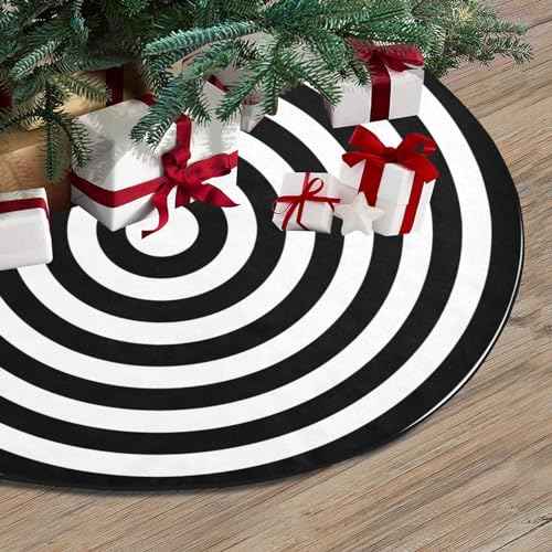 36 Wednesday Black and White Tree Skirt Red Boarder, Halloween Ornaments Merry Christmas Town Holiday Party Rustic Farmhouse Decor Indoor Large Pen Tree Mat for Burlap Decorations 3'
