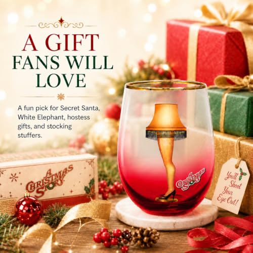 Spoontiques Stemless Wine Glass 20oz - Christmas Story Leg Lamp Design