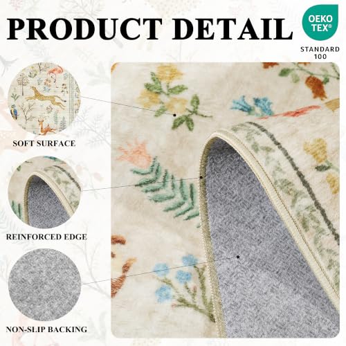 BEIGE 2x6 Runner Rug with Animal Pattern, Washable Non-Slip Kitchen Mat