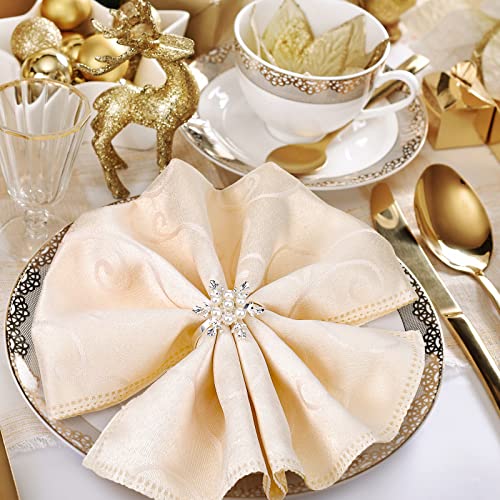 6 Pcs Remerry Christmas Snowflake Napkin Ring Set with Rhinestones - Holiday Table Decor