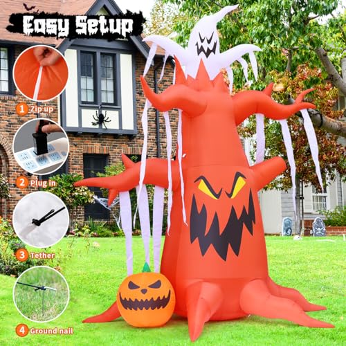 10 FT Halloween Inflatable Dead Tree with Pumpkin Ghost LED Outdoor Decor