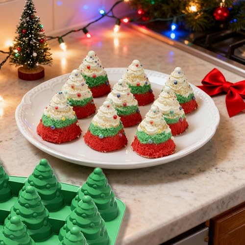 JJzxwish 3D Christmas Tree Silicone Mold Set Green - Large Tree Mold for Chocolate, Soap, Candles, Cakes, Mousse, Ice