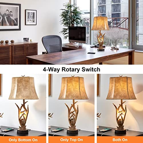 Dungoo 26" Rustic Antler Table Lamps Set of 2 with USB Ports - Vintage Brown