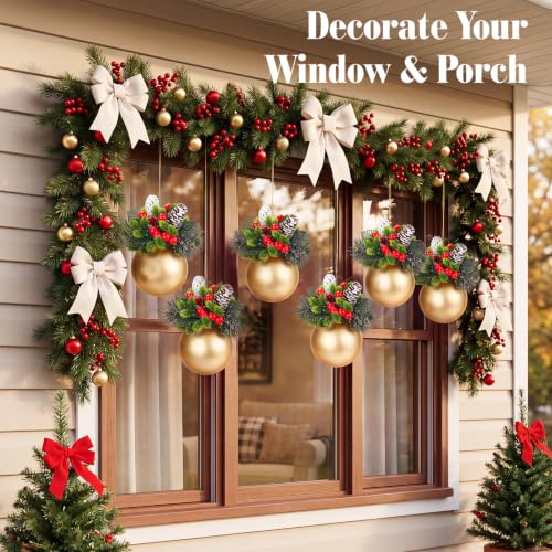 Kadrama Gold 4-Inch Christmas Tree Ball Ornaments - Set of 4 with Rustic Pinecone Accents