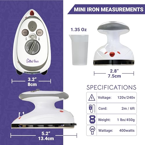 The Quilted Bear Mini Steam Iron Set - Black Travel & Quilting Iron with Case