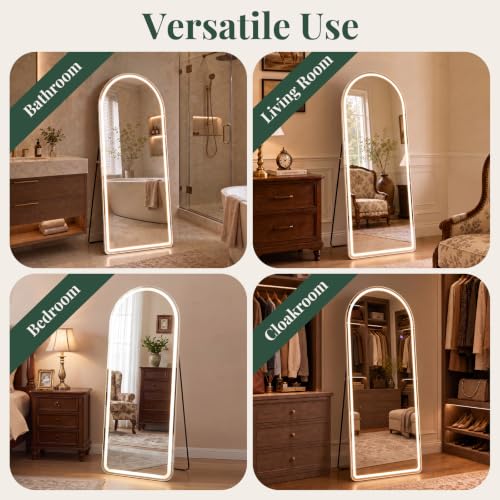 Elegant LED White Arched Full-Length Mirror with Lights - 60 Inch