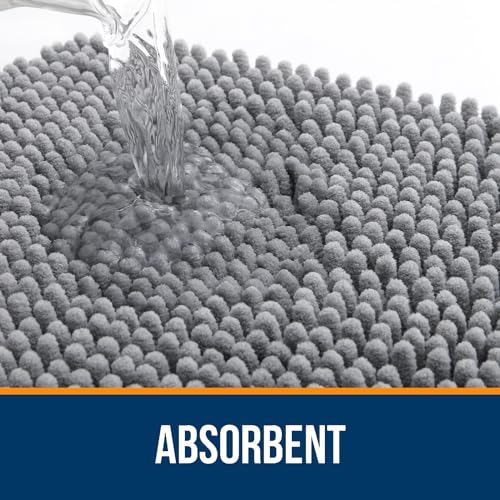OLANLY Large Bathroom Rug 70x46 Grey Extra Soft Chenille Absorbent Non-Slip Bath Mat