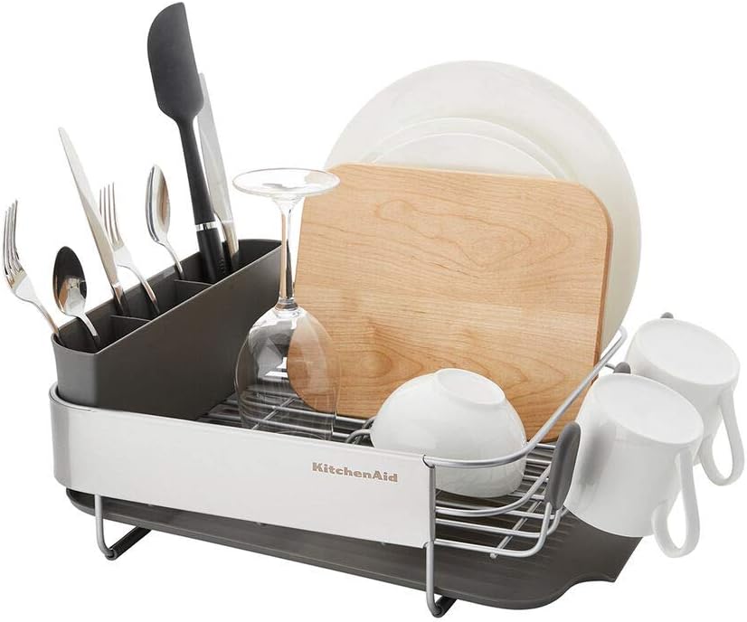KitchenAid Dish Rack - Compact & Space-Saving Rust Resistant Design with Self-Draining Board | 16.06-Inch, Gray