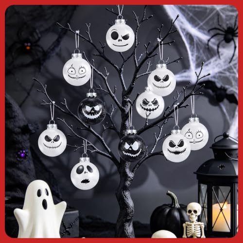 HTTHPVASE 12-Pack Night Nightmare Black & White Skull Christmas Ball Ornaments 2.36" 60mm Shatterproof