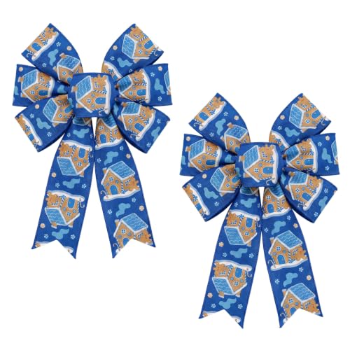 2 Pack Gingerbread Man Christmas Wreath Bows - Green Linen, Wired Edges