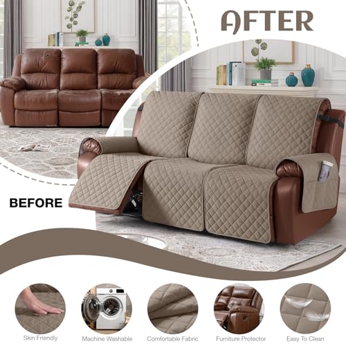 Waterproof Recliner Sofa Cover 3 Seater Taupe - Washable & Non-Slip Fit