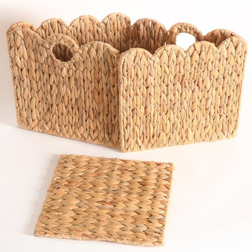 Natural Wicker Storage Baskets Set - Light Beige 12x12 Inches 4-Pack