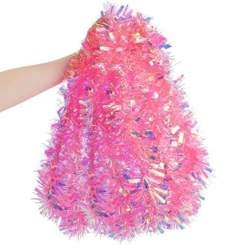 CCINEE 32.8 Feet Pink Tinsel Garland, Christmas Glitter Metallic Tinsel Twist Garland for Xmas Easter Valentines Day Wicked Party Fireplace Hanging Decorations