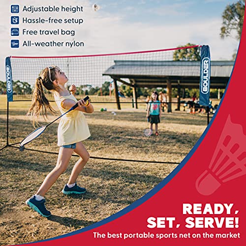 17ft Blue Portable Badminton and Pickleball Net - Adjustable Multi-Sport Net with Foldable Poles