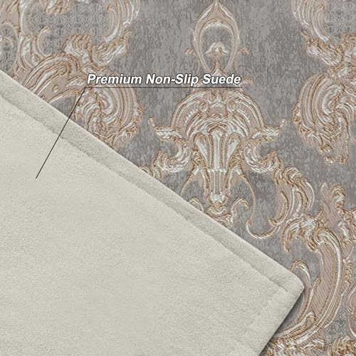 Loom and Mill Luxury Damask Placemats Set of 4 - Gray/Beige Pattern, Double Layer