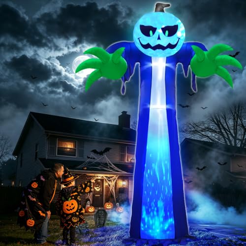 14 Ft Halloween Inflatable Pumpkin Ghost Decoration with Rotating LED Light