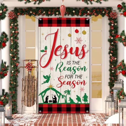 Religious Christmas Door Cover Jesus is the Reason for the Season Decor